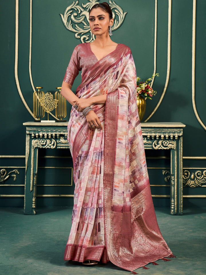 Pink silk saree crafted for elegance and style.