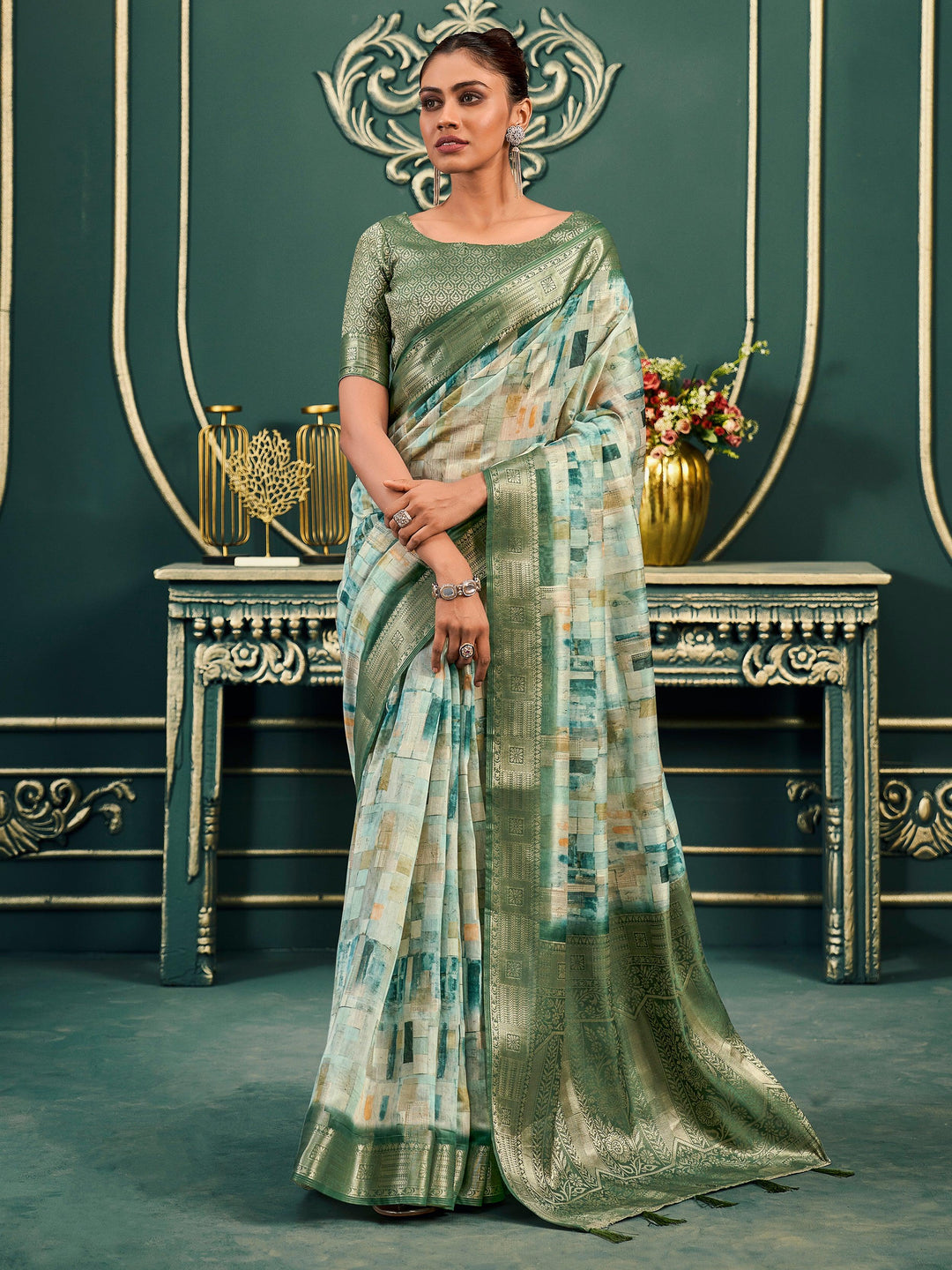 Green cotton saree crafted for elegance and style.