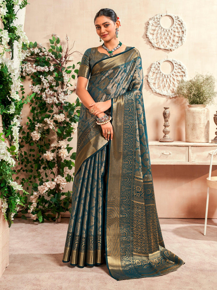 Blue silk saree crafted for elegance and style.