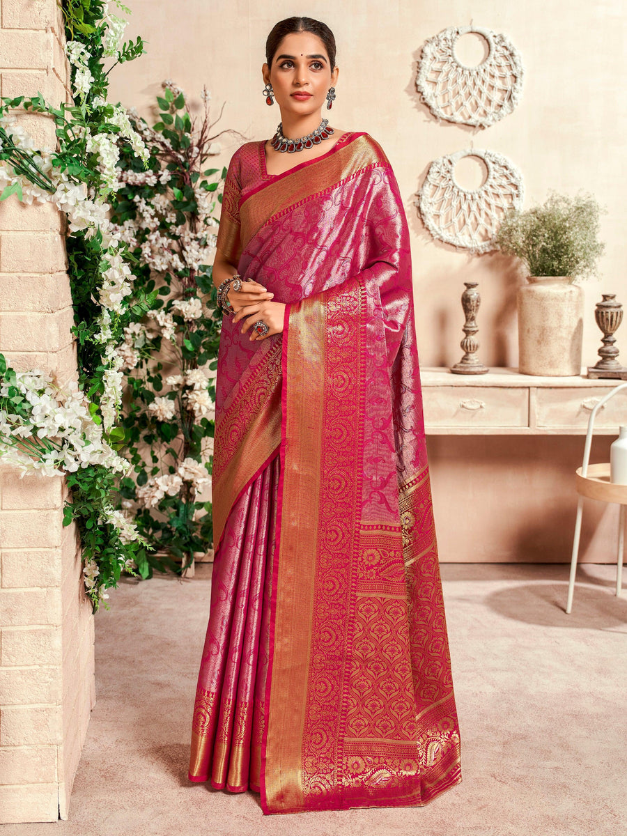 Pink silk saree crafted for elegance and style.