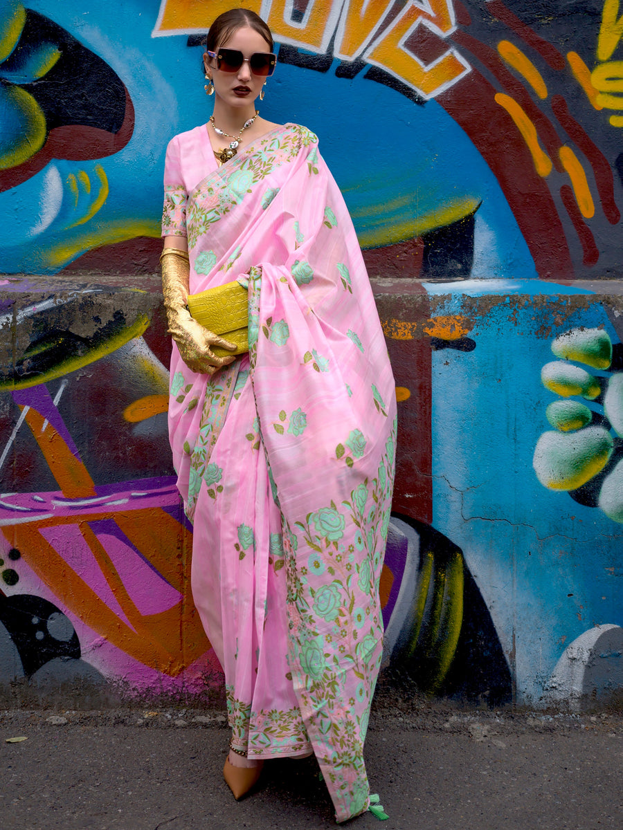 Pink silk saree crafted for elegance and style.