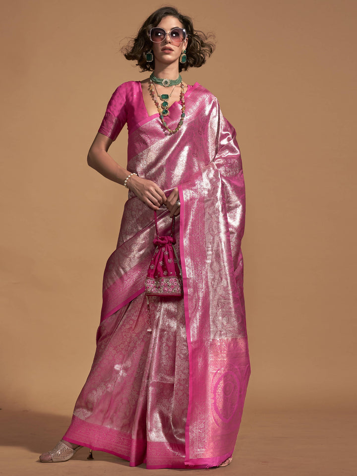 Pink silk saree crafted for elegance and style.