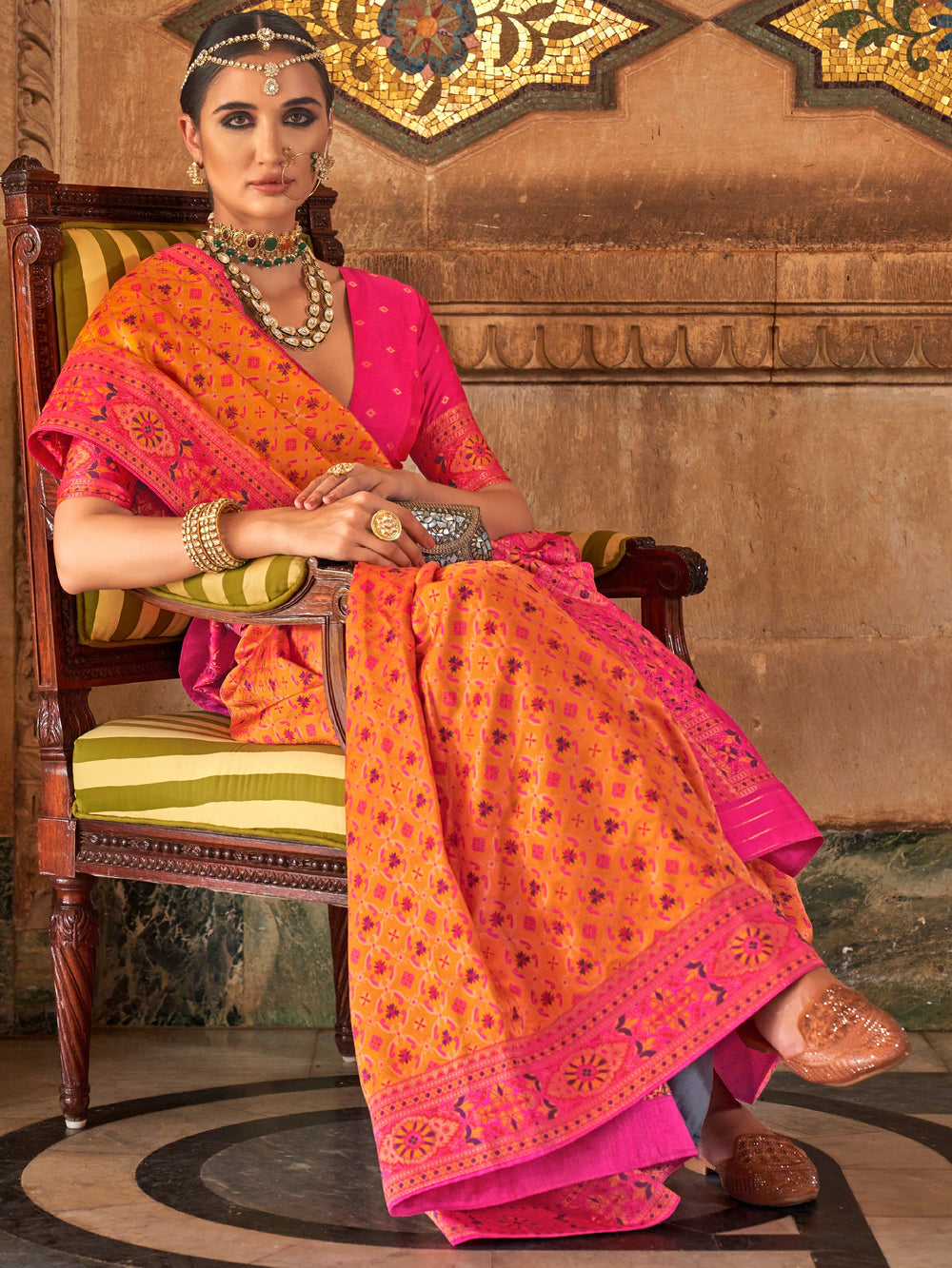 Vibrant color luxurious fabric exclusive attire crafted for elegance and style.