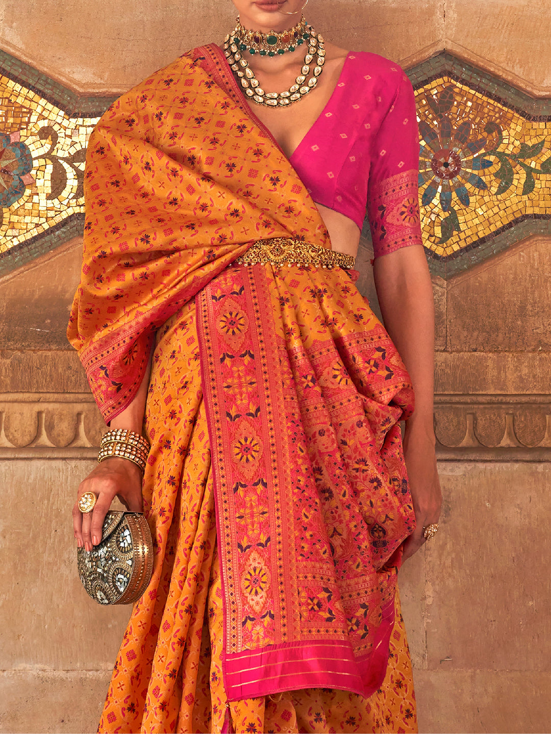 Vibrant color luxurious fabric exclusive attire crafted for elegance and style.