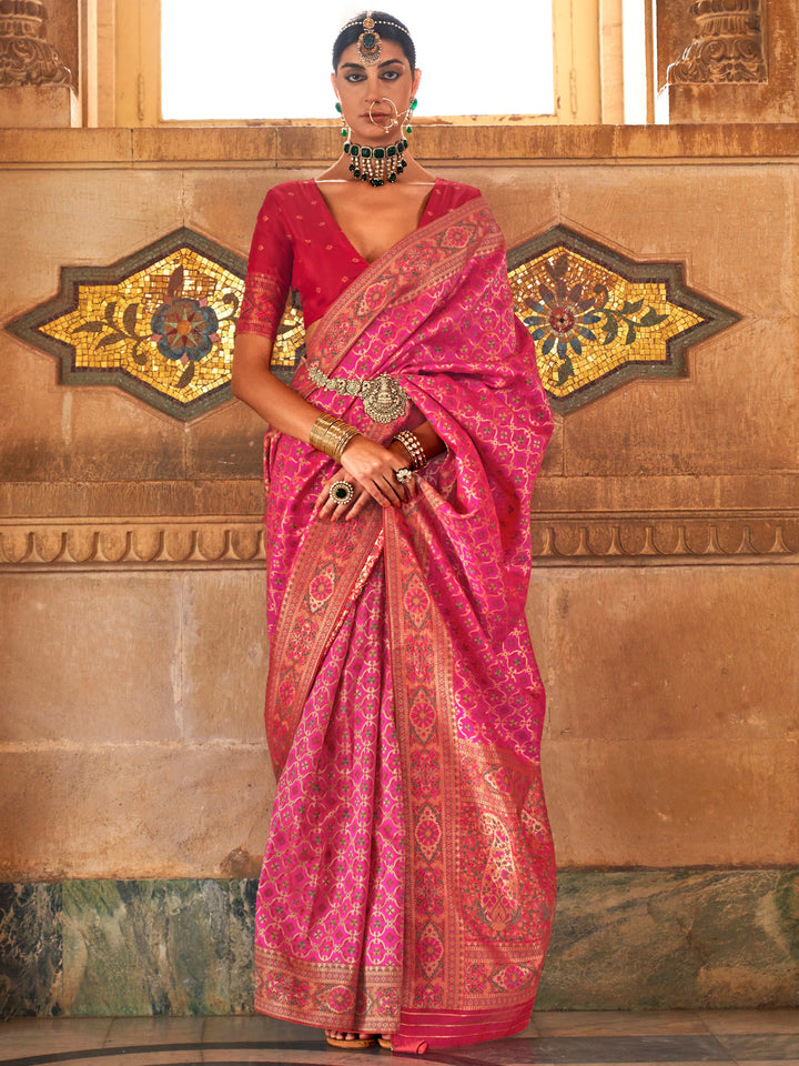 Pink silk saree crafted for elegance and style.