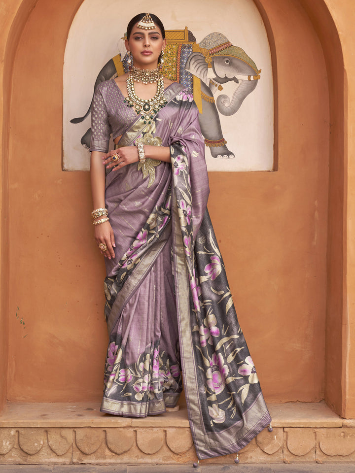 Purple silk saree crafted for elegance and style.