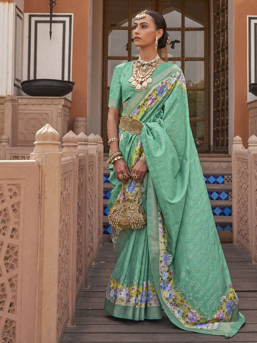 Green silk saree crafted for elegance and style.