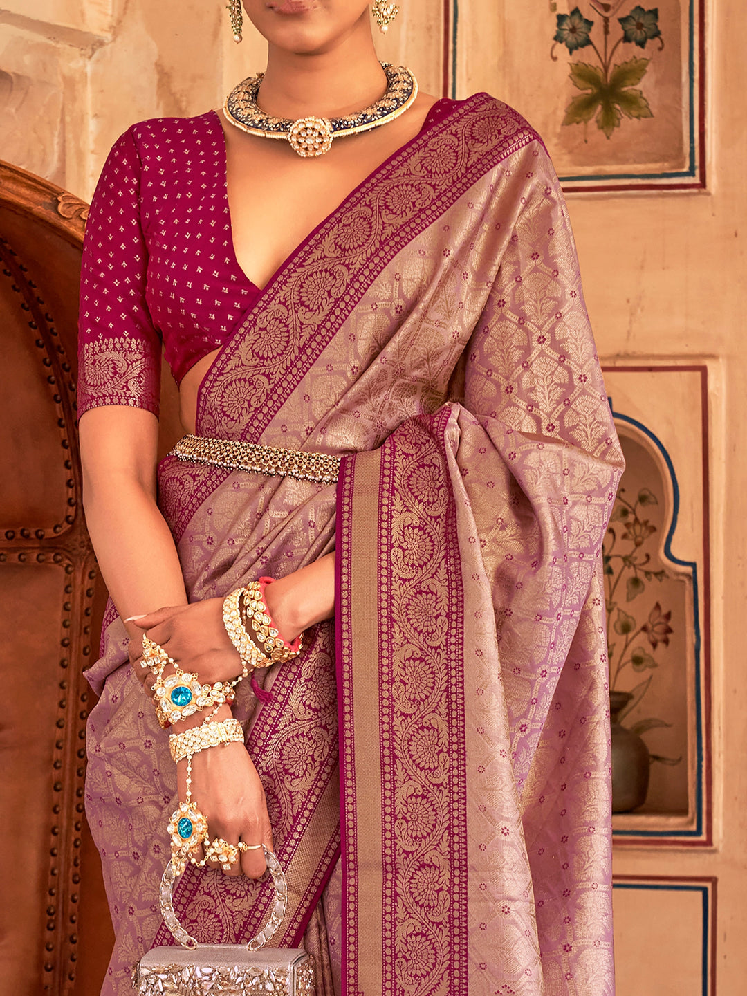 Vibrant color luxurious fabric exclusive attire crafted for elegance and style.