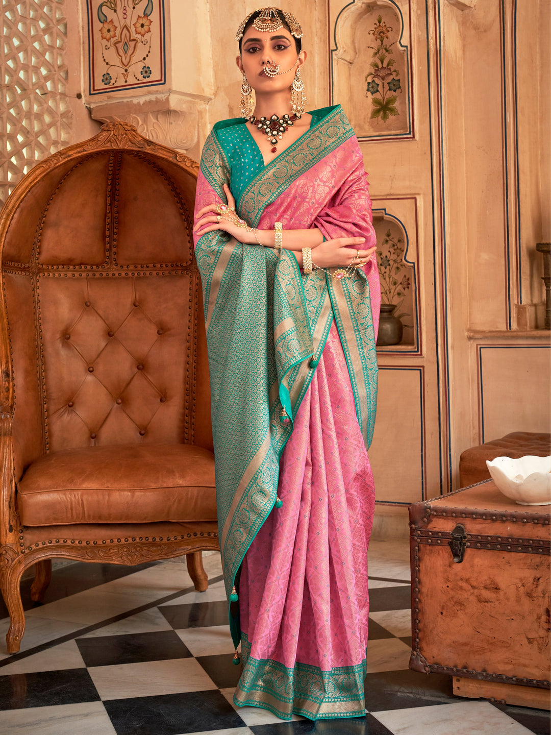 Pink silk saree crafted for elegance and style.