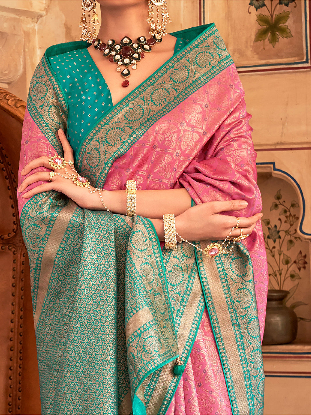 Vibrant color luxurious fabric exclusive attire crafted for elegance and style.