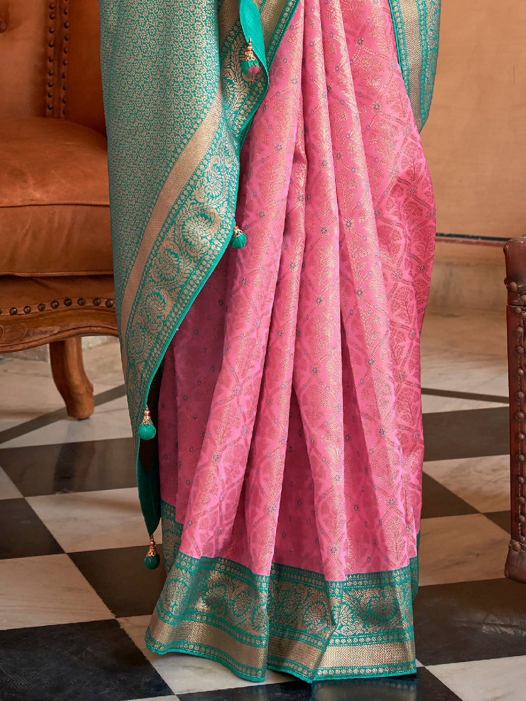 Vibrant color luxurious fabric exclusive attire crafted for elegance and style.