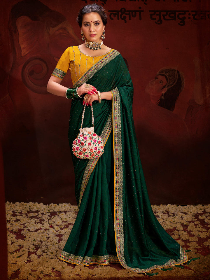 Green silk saree crafted for elegance and style.