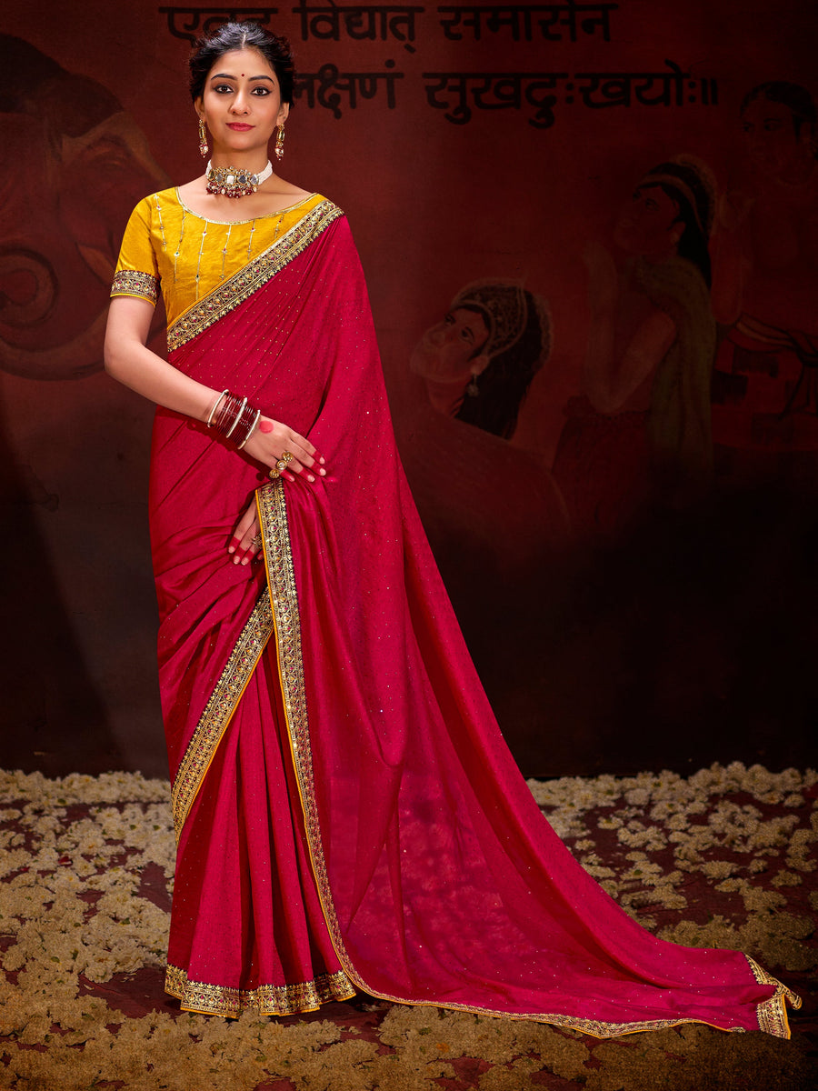 Red silk saree crafted for elegance and style.