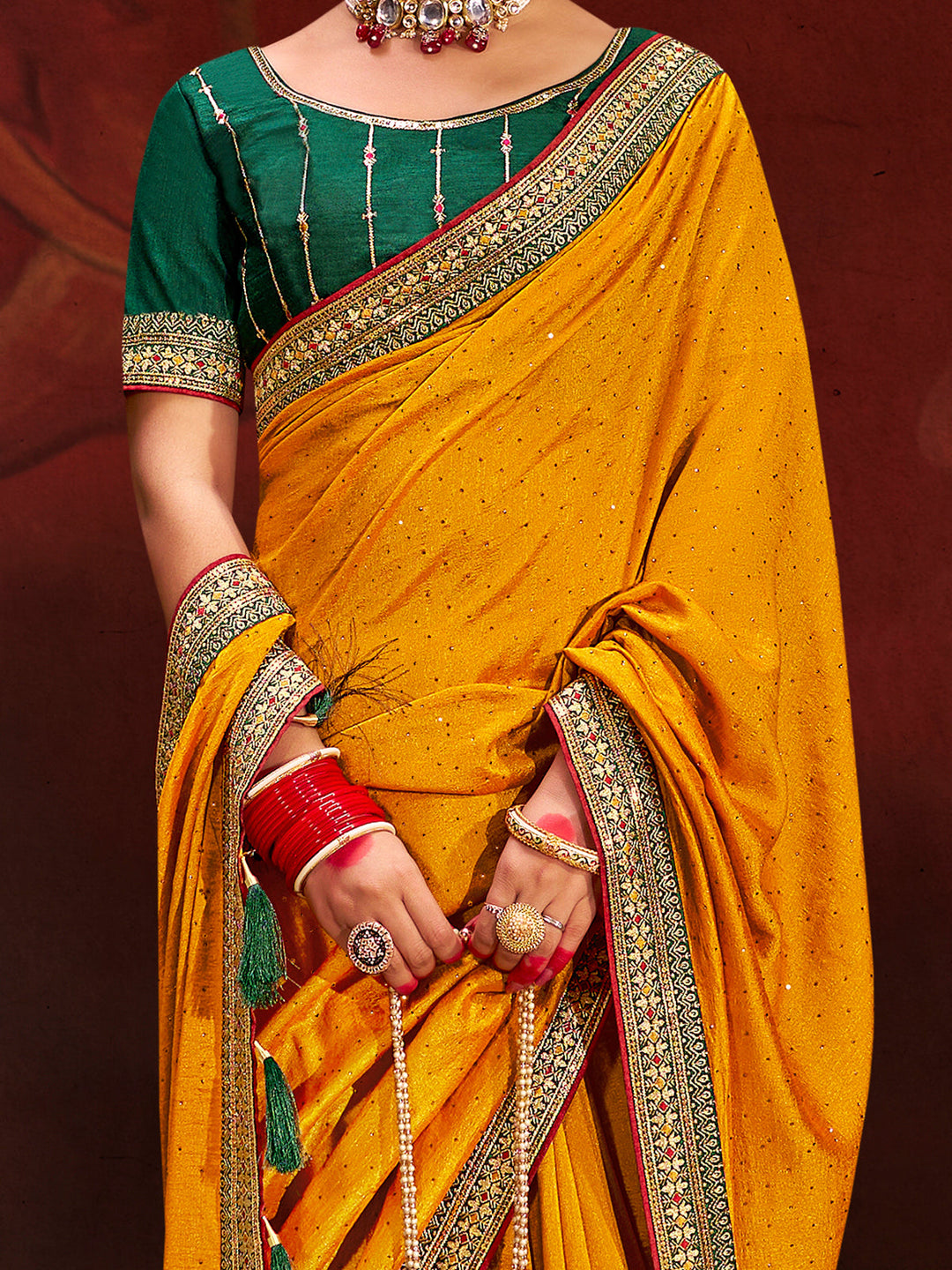 Vibrant color luxurious fabric exclusive attire crafted for elegance and style.