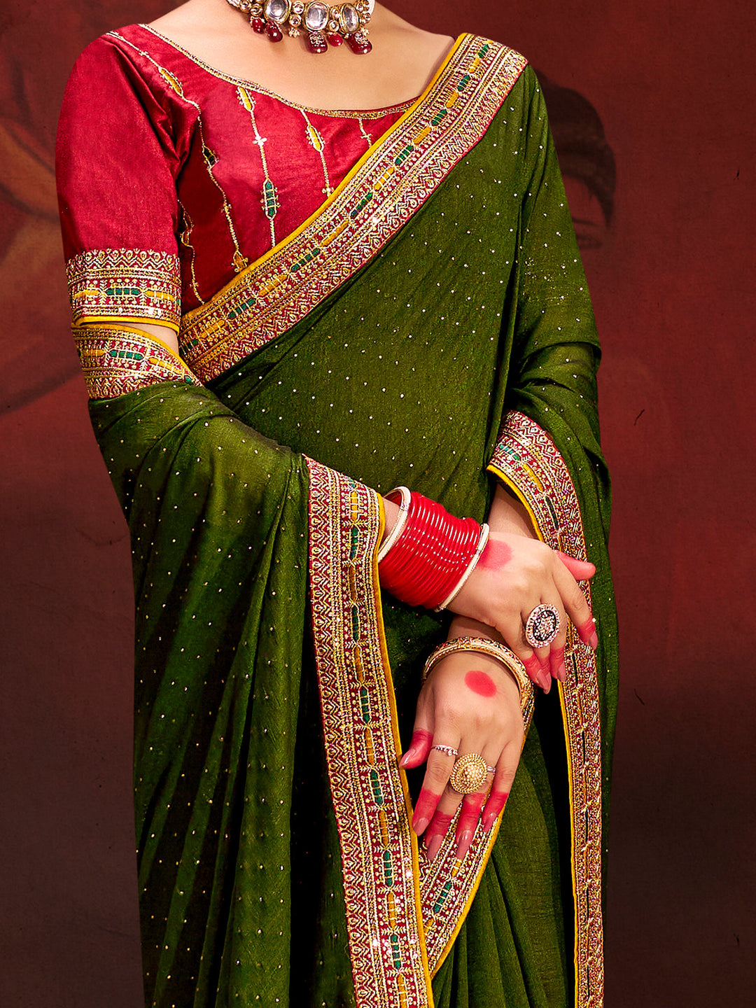 Vibrant color luxurious fabric exclusive attire crafted for elegance and style.