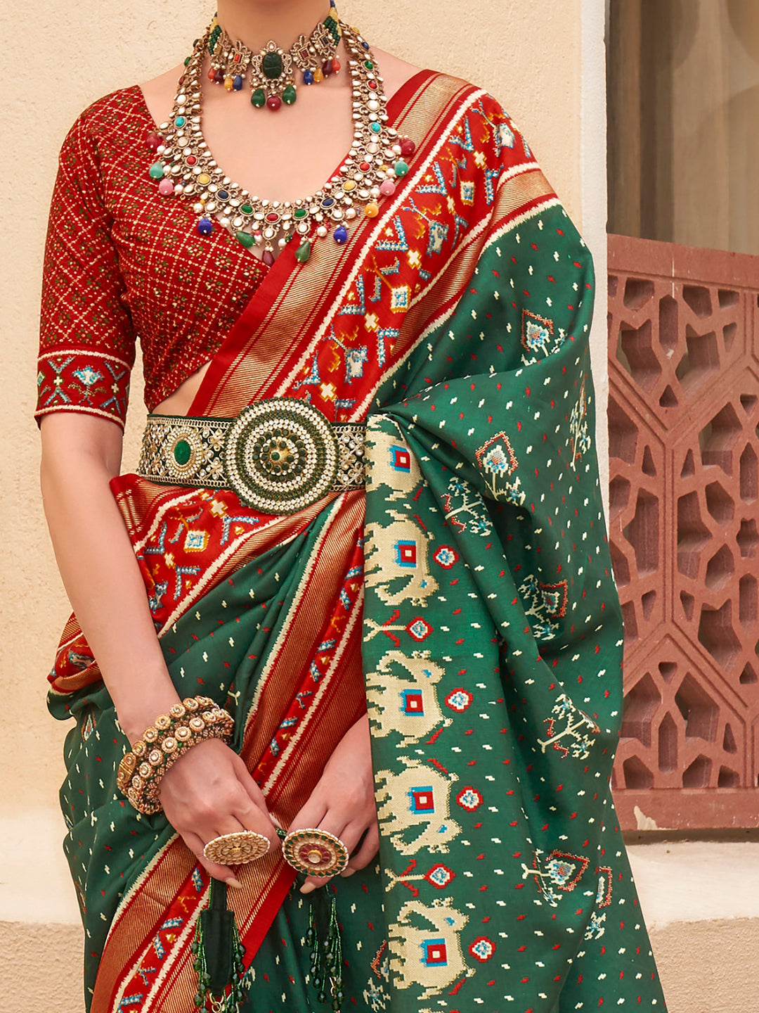 Vibrant color luxurious fabric exclusive attire crafted for elegance and style.