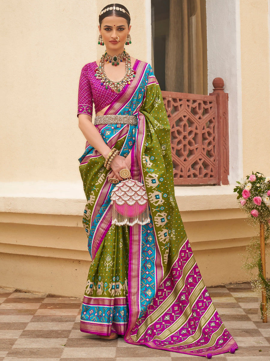 Green silk saree crafted for elegance and style.