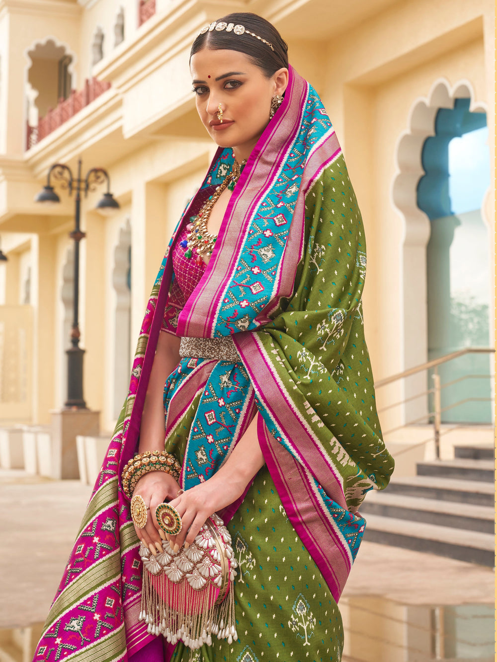 Vibrant color luxurious fabric exclusive attire crafted for elegance and style.