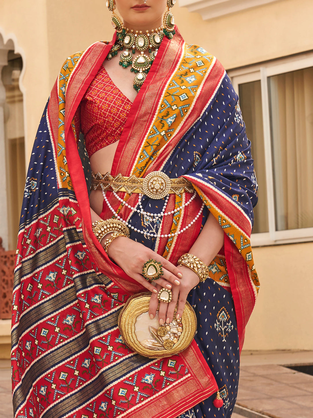 Vibrant color luxurious fabric exclusive attire crafted for elegance and style.