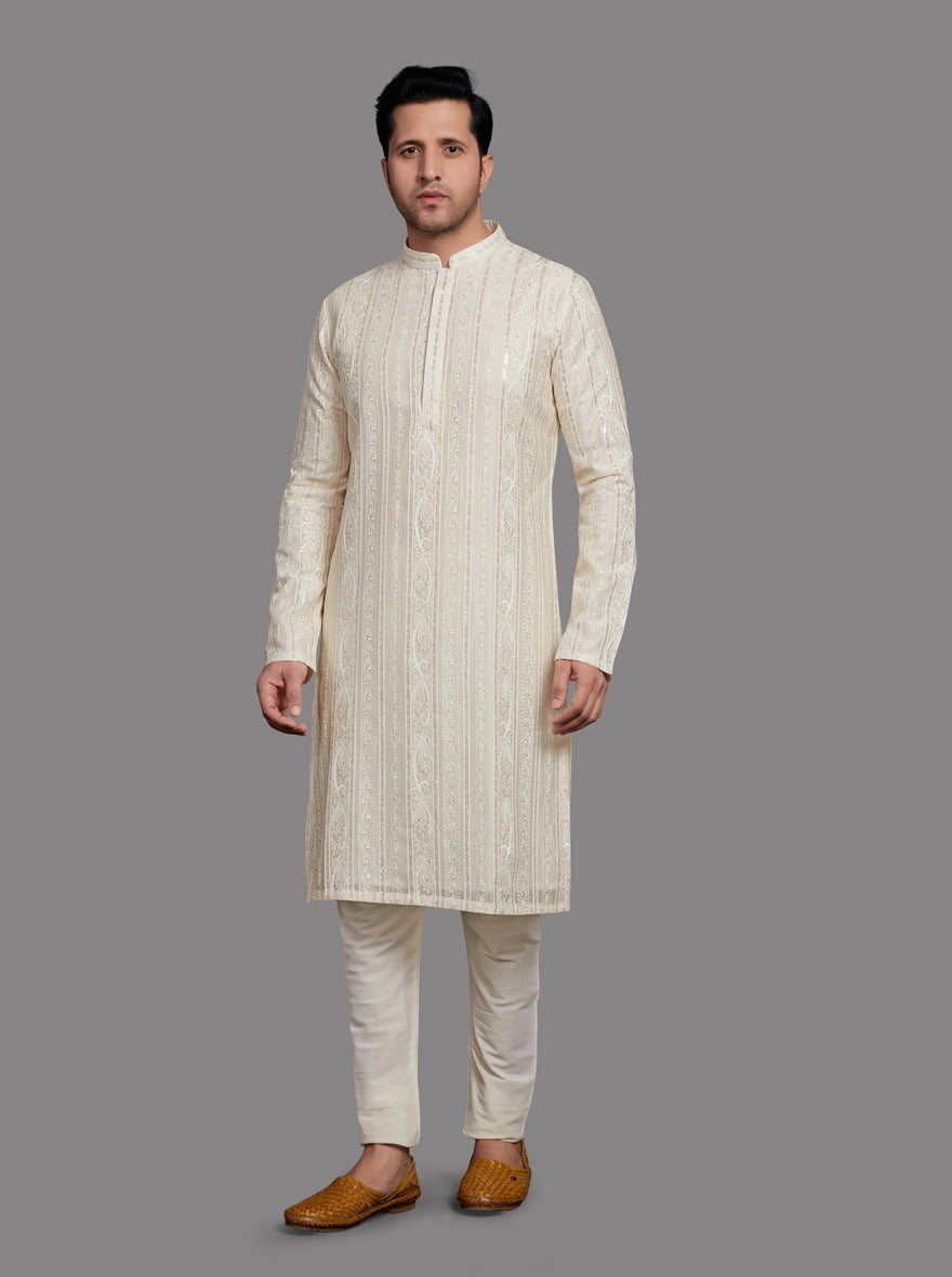 Stylish pure white kurta set ideal for festive celebrations, showcasing traditional charm and modern comfort in the USA.