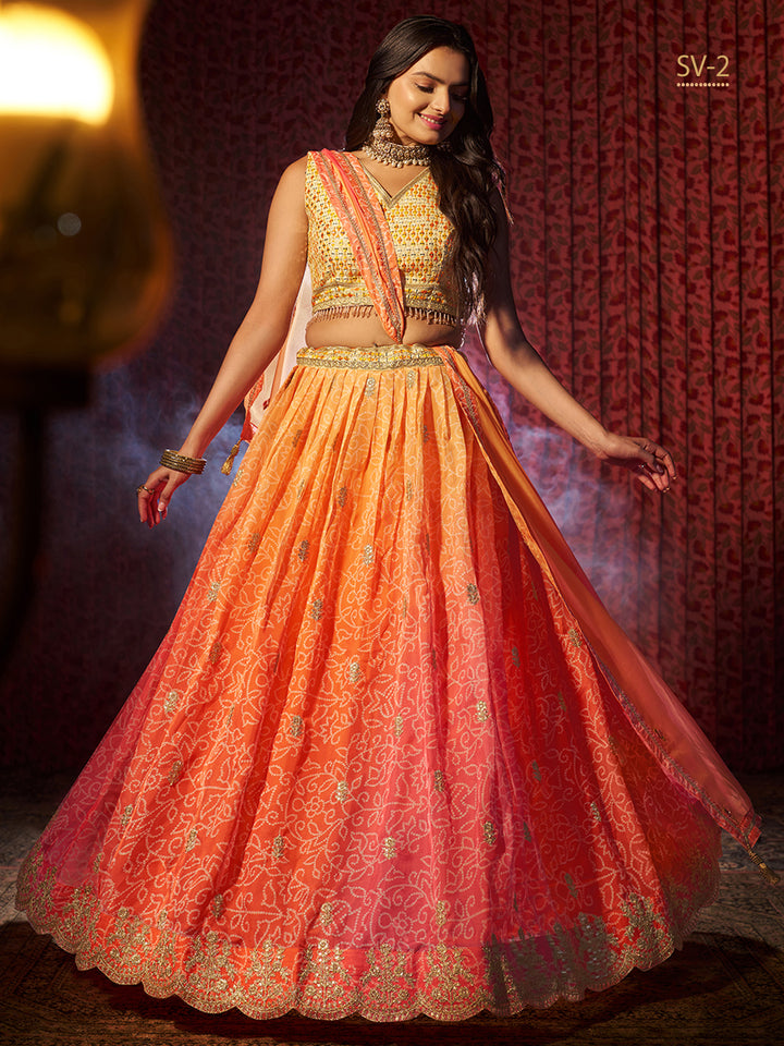 Elegant Organza Lehenga Choli | V-Neck Sleeveless Design for Weddings