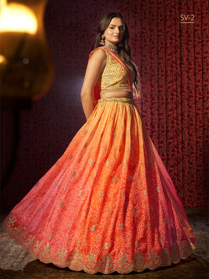 Elegant Organza Lehenga Choli | V-Neck Sleeveless Design for Weddings