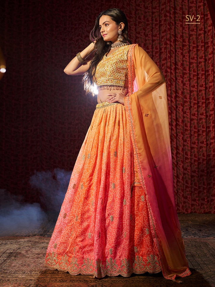 Elegant Organza Lehenga Choli | V-Neck Sleeveless Design for Weddings