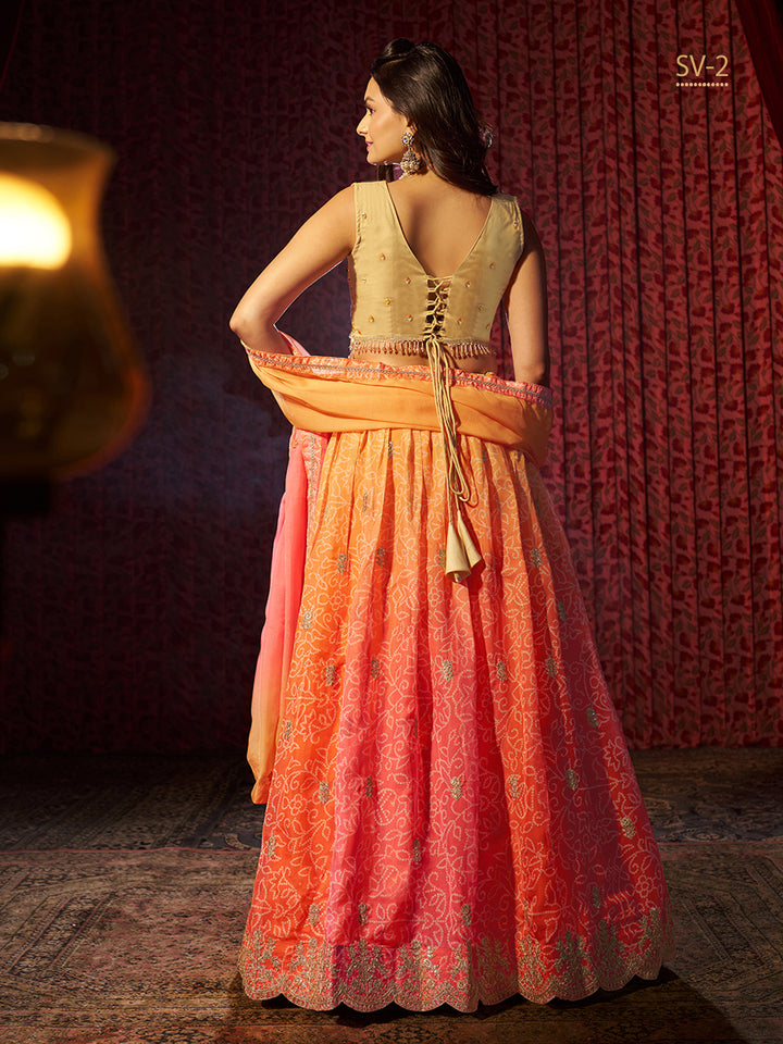 Elegant Organza Lehenga Choli | V-Neck Sleeveless Design for Weddings