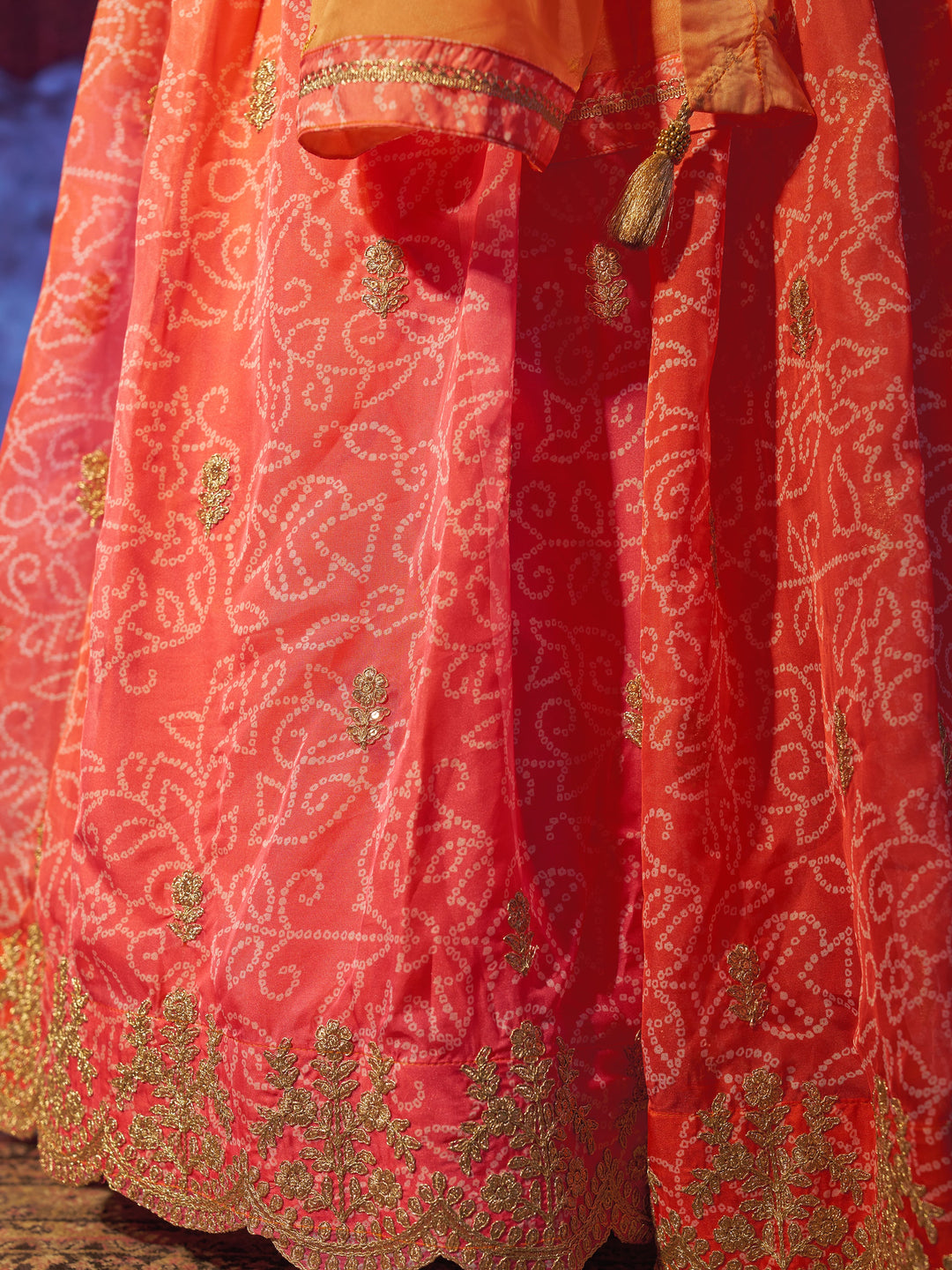 Charming Orange Printed Organza Wedding Lehenga Choli With Dupatta