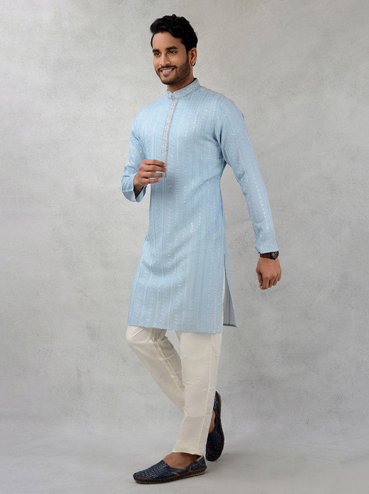 Blue Kurta Pajama with Sequins Work for Pre-Wedding Functions