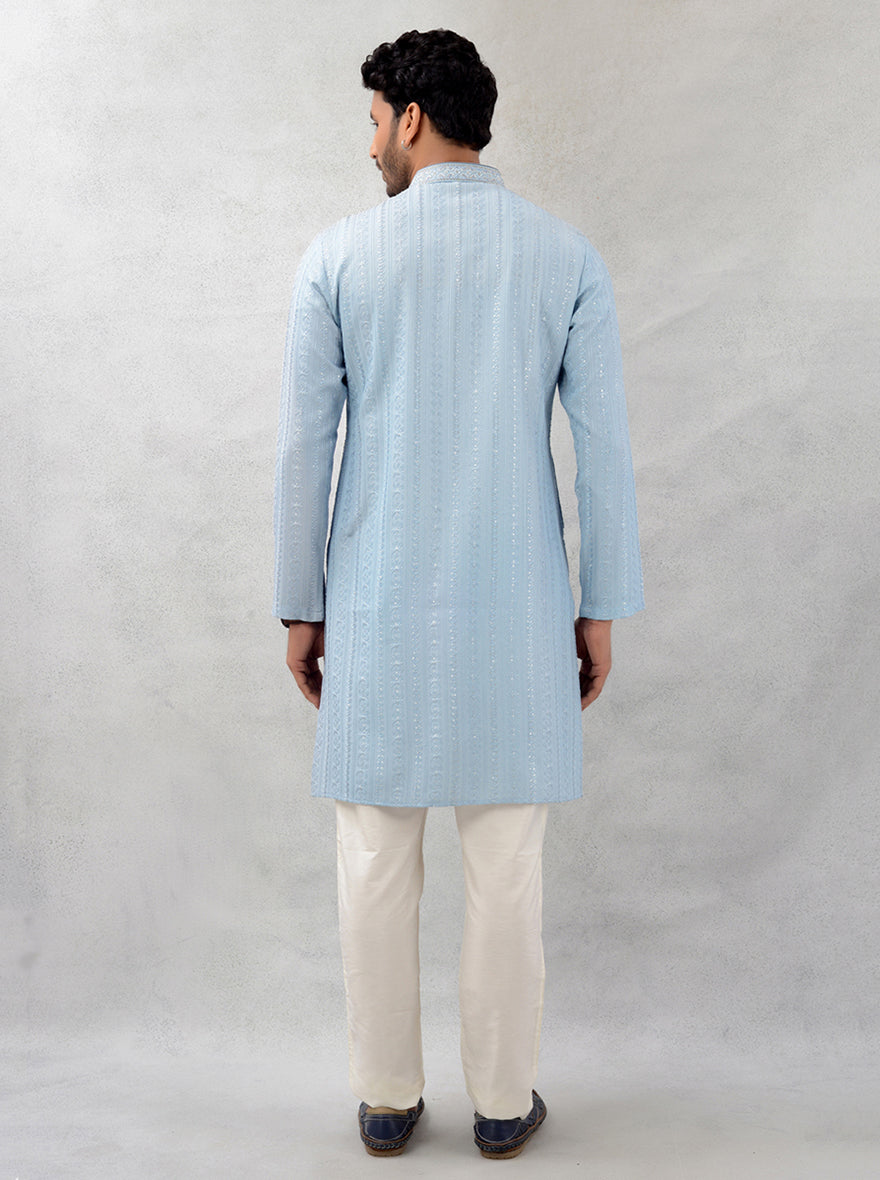 Elegant Blue Georgette Kurta Pajama for Men’s Engagement Events