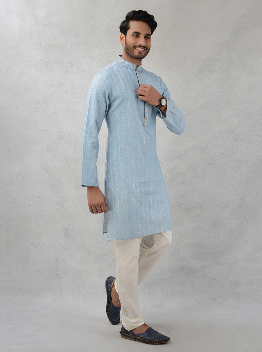 Men's Traditional Blue Kurta Pajama for Pre-Wedding Events