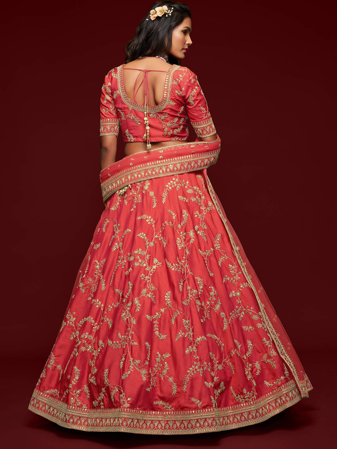 Traditional lehenga with attached can-can, ideal for special occasions.