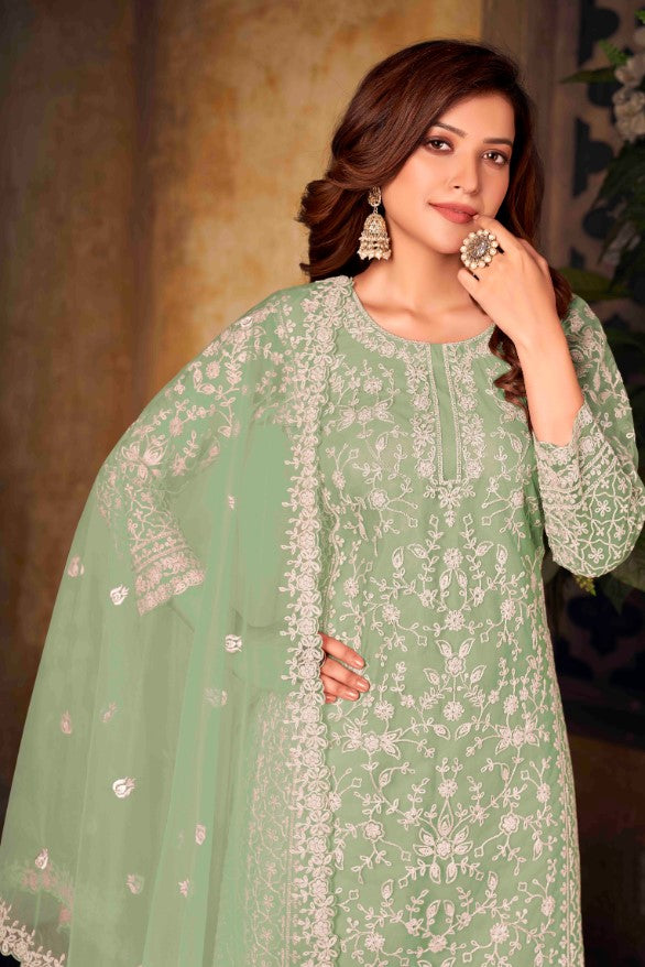 Fresh light green salwar kameez set, USA stylish women’s wear