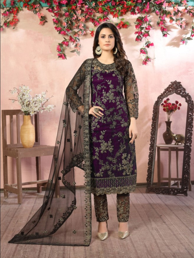 Designer dark purple salwar kameez set for women's ethnic wear collection.