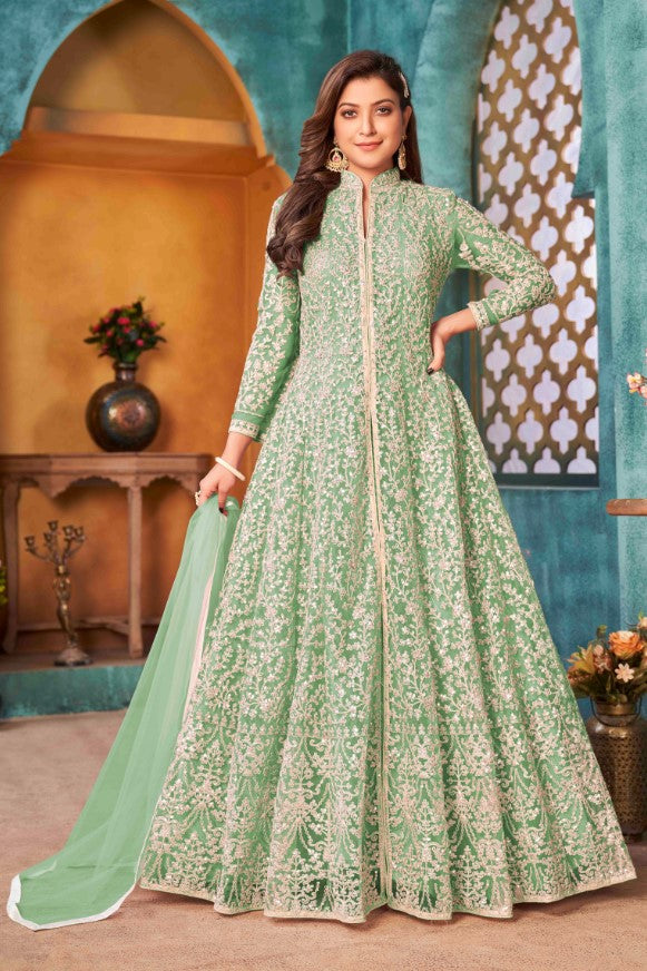 Chic light green salwar kameez, offering stylish traditional wear with a comfortable fit, ideal for special occasions.