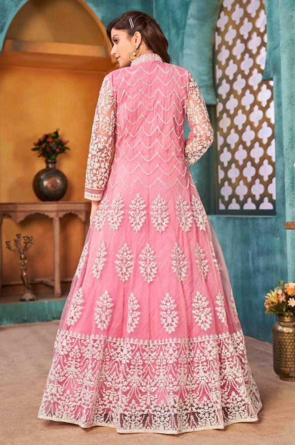 Chic pink salwar kameez showcasing stunning sequins work, designed for modern women celebrating cultural festivities in the USA.