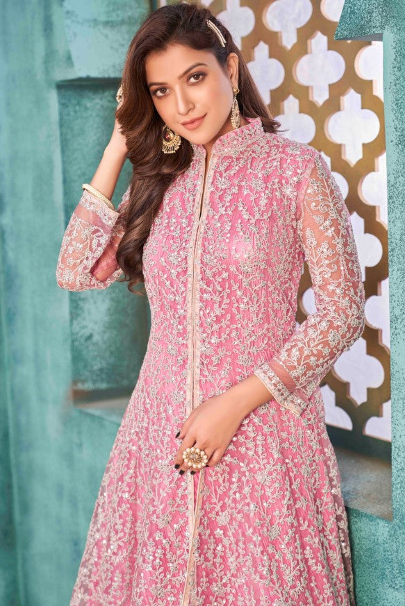 Graceful pink salwar kameez, featuring a heavy sequins design, perfect for festive occasions and special events.