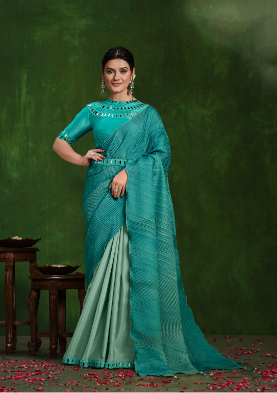 Charming Blue Crepe Silk Georgette Saree with Blue Blouse | An Exclusive Designer Masterpiece