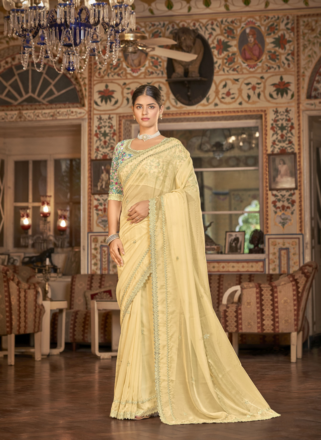 Elegant Organza Saree with Heavy Zari & Thread Embroidery | Wedding Festive Wear