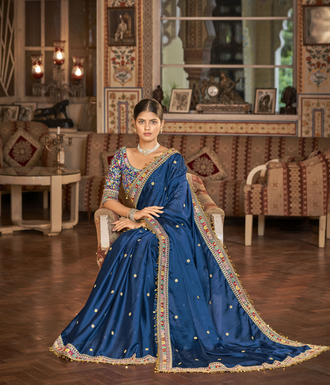 Art-Silk Heavy-Zari Embroidered Saree | Organza Blouse | Wedding Festive Wear