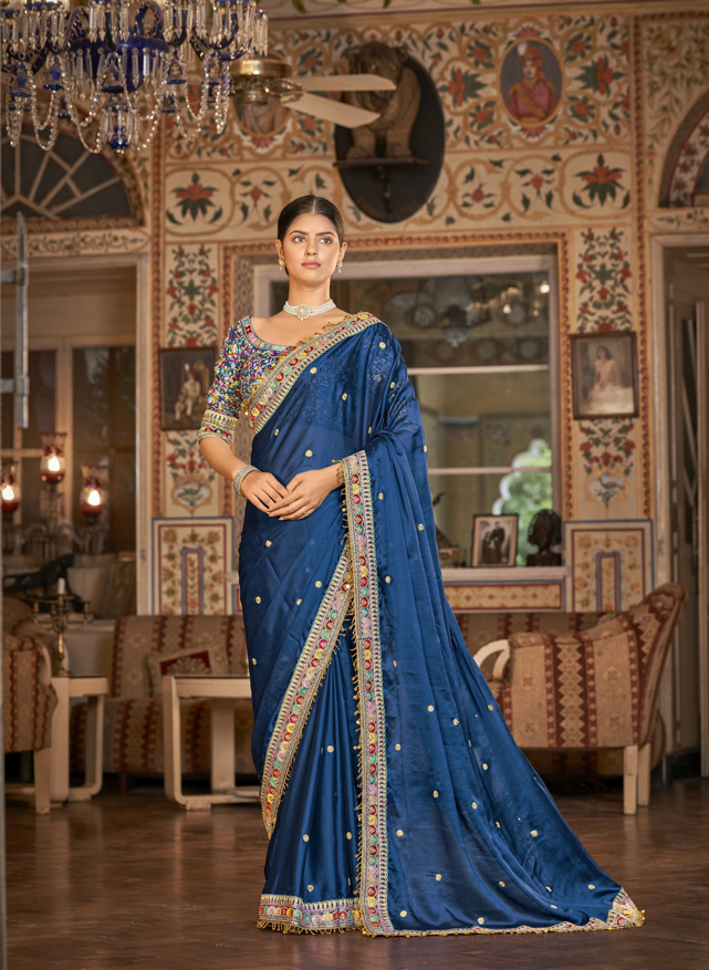 Art-Silk Heavy-Zari Embroidered Saree | Organza Blouse | Wedding Festive Wear