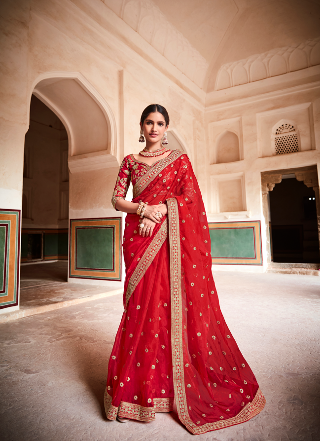 Elegant Organza Saree with Sequins, Jari, Dori & Embroidery | Wedding, Festive, Traditional