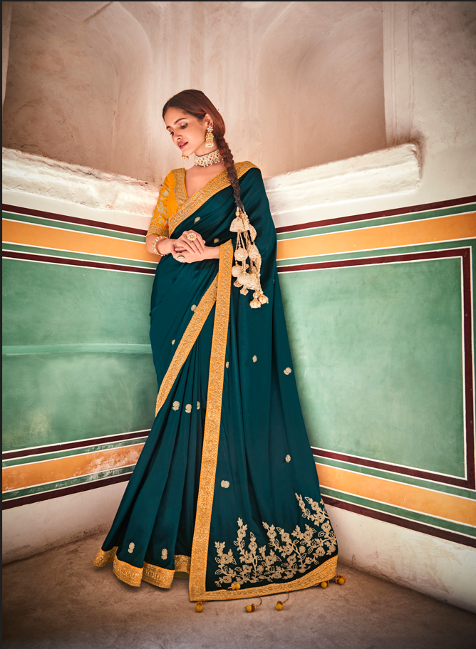 Elegant Crepe-Silk Saree with Sequins & Embroidery | Perfect for Weddings & Festive Occasions