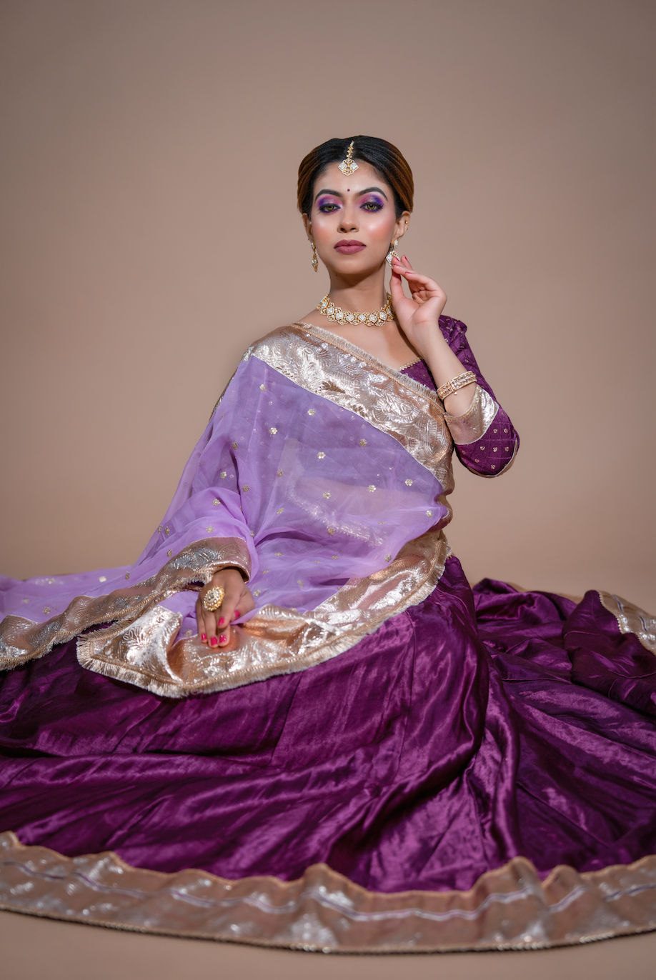 Wine Chaniya Choli with Designer Blouse | Gaji Silk Lehenga & Organza Dupatta