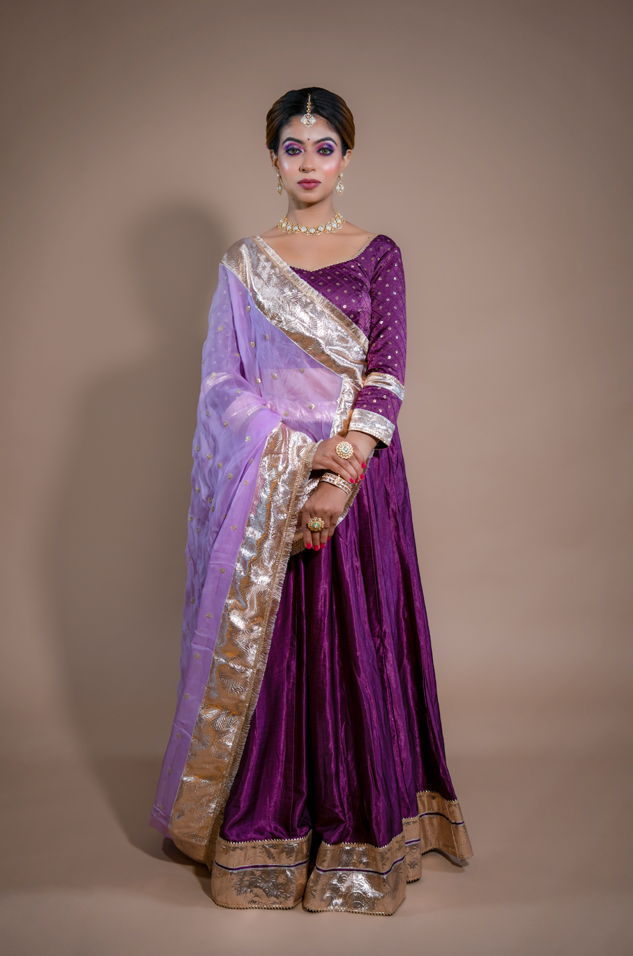 Wine Chaniya Choli with Designer Blouse | Gaji Silk Lehenga & Organza Dupatta