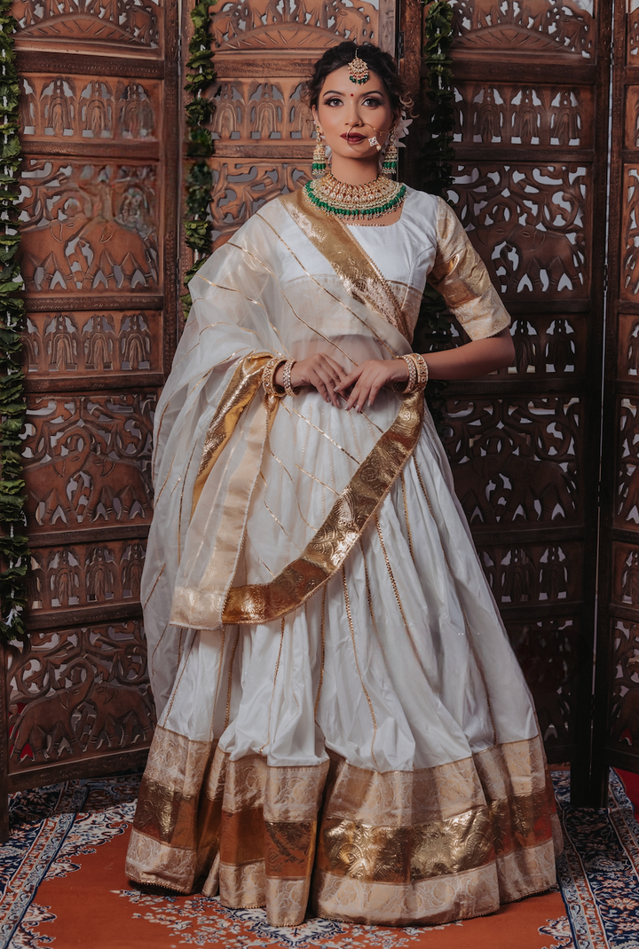 Golden Chandni Chaniya Choli 3 Pc | Soft Silk with Rajvadi Border Dupatta