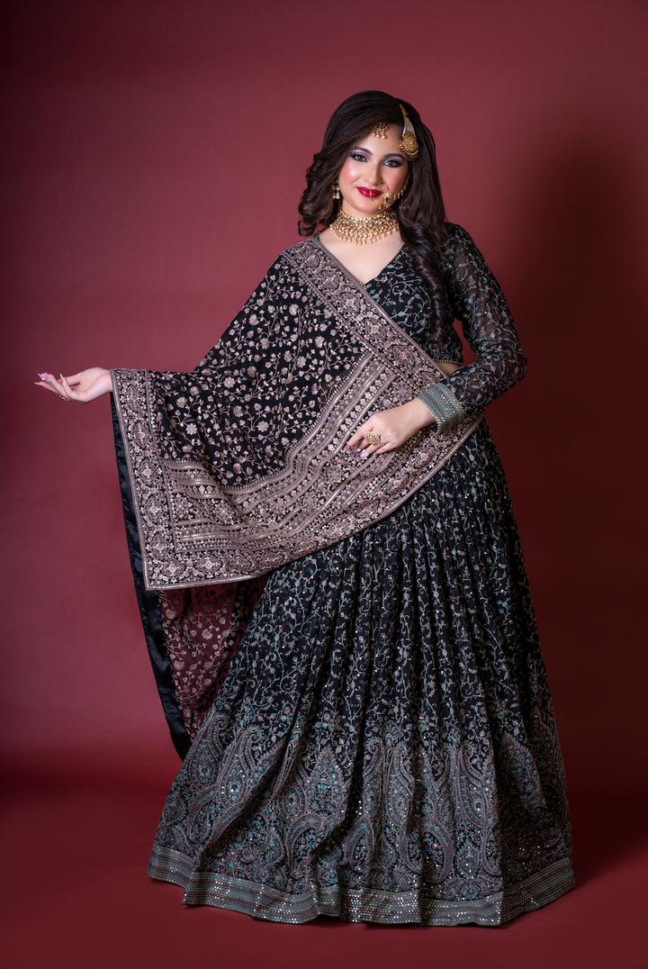 Black Designer 3 PC Chaniya Choli | Georgette with Tiki Work & Lakhnavi Zal