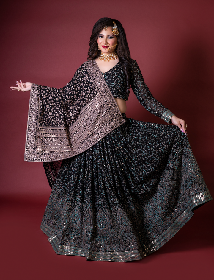 Black Designer 3 PC Chaniya Choli | Georgette with Tiki Work & Lakhnavi Zal