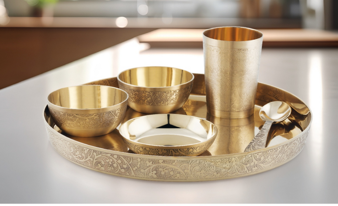 Bhojan Set Satvik Kansya | Bronze Finish Dinner/Thali Set (6 Pieces)